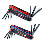 Great Neck Hex Key Fold-Up Tool Set, Two-Piece, Metric/SAE, Black-Oxide/Blue (SAE), Black-Oxide/Red (Metric) (74205)