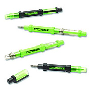 OEMTOOLS 6-Way Pen-Style Screw/Nut Driver, Phillips/Slotted Bits, Metric Sockets, 5.38" Long, Black/Green, Green/Clear, 4/Pack (22537)