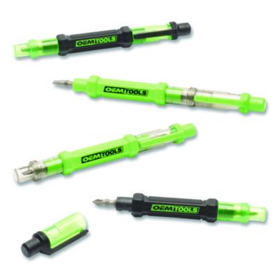 OEMTOOLS 6-Way Pen-Style Screw/Nut Driver, Phillips/Slotted Bits, Metric Sockets, 5.38" Long, Black/Green, Green/Clear, 4/Pack (22537)