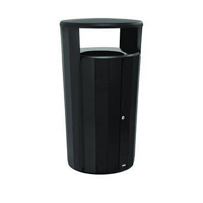 Rubbermaid Commercial RESIST Round Waste Container, 45 gal, Metal, Textured Black/Black Gloss (2184979)