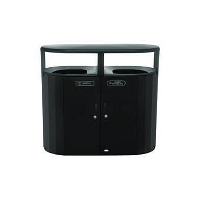 Rubbermaid Commercial RESIST Dual Stream Waste and Recycling Container, 66 gal, Metal, Textured Black/Black Gloss (2185042)