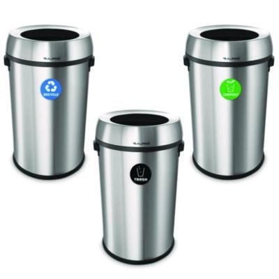 Alpine Industries 17 Gallon Stainless Steel Open Top Recycling, Trash and Compost Station (47065LRTCO)