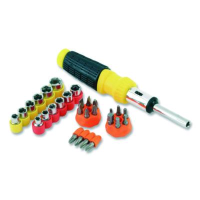 Great Neck Ratcheting Screw/Nut Driver Set, 34-Piece, Hex/Phillips/Slotted/Star Bits, Metric/SAE Sockets, 8" Long, Yellow/Black Handle (92018)