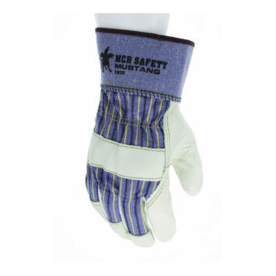 MCR Safety Grain Leather Palm Gloves, Gunn Cut, Wing Thumb, Medium, Blue Striped/White, 12 Pairs (1935M)