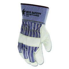 MCR Safety Mustang Leather Palm Gloves, Gunn Cut, Wing Thumb, X-Large, Blue/Cream, 12 Pairs (1935XL)