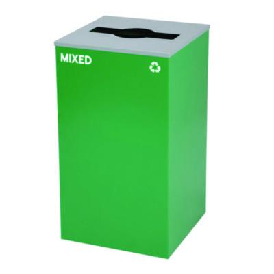 Alpine Industries 29 Gallon Trash/Recycling Cans, Steel, Green Mixed Recycling Can with Mixed Lid (4450KITGRNMM)