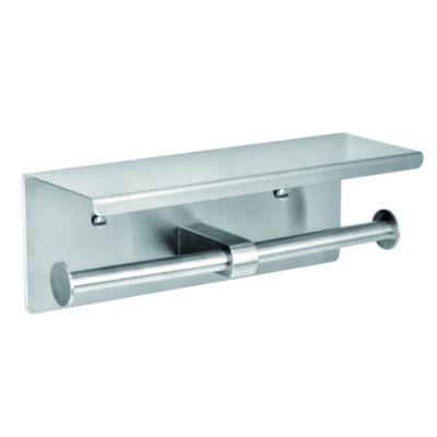 Alpine Industries Double Post Toilet Paper Holder with Shelf Storage Rack, 3.87 x 10.5 x 3.95, Brushed Stainless Steel (ALP487B)