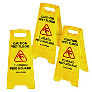 Alpine Industries Bilingual Caution Wet Floor Sign, 11.8 x 0.7 x 24.6, Yellow, 3/Carton (ALP4993)