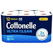 Cottonelle Ultra CleanCare Toilet Paper, Strong Bath Tissue, Septic Safe, 1-Ply, White, 284 Sheets/Roll, 12 Rolls/Pack, 4 Packs/Carton (55480)