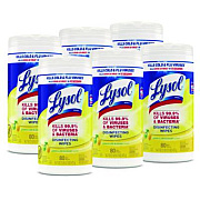 LYSOL Brand Disinfecting Wipes, 1 Ply, 7 x 7.25, Lemon and Lime Blossom, White, 80 Wipes/Canister, 6 Canisters/Carton (77182CT)