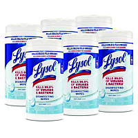 LYSOL Brand Disinfecting Wipes, 1-Ply, 7 x 7.25, Crisp Linen, White, 80 Wipes/Canister, 6 Canisters/Carton (89346CT)