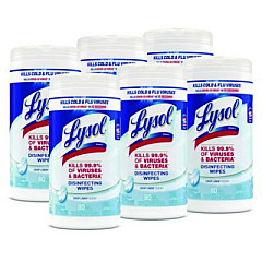 LYSOL Brand Disinfecting Wipes, 1-Ply, 7 x 7.25, Crisp Linen, White, 80 Wipes/Canister, 6 Canisters/Carton (89346CT)