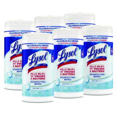 LYSOL Brand Disinfecting Wipes, 1-Ply, 7 x 7.25, Crisp Linen, White, 80 Wipes/Canister, 6 Canisters/Carton (89346CT)