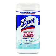 LYSOL Brand Disinfecting Wipes, 1-Ply, 7 x 7.25, Crisp Linen, White, 80 Wipes/Canister (89346)