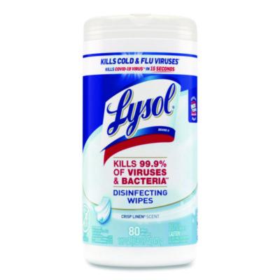 LYSOL Brand Disinfecting Wipes, 1-Ply, 7 x 7.25, Crisp Linen, White, 80 Wipes/Canister (89346)