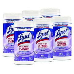 LYSOL Brand Disinfecting Wipes, 1-Ply, 7 x 7.25, Early Morning Breeze, White, 80 Wipes/Canister, 6 Canisters/Carton (89347CT)