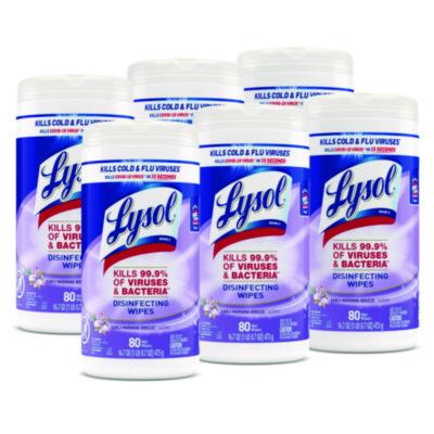 LYSOL Brand Disinfecting Wipes, 1-Ply, 7 x 7.25, Early Morning Breeze, White, 80 Wipes/Canister, 6 Canisters/Carton (89347CT)