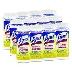 LYSOL Brand Disinfecting Wipes, 1-Ply, 7 x 7.25, Lemon and Lime Blossom, White, 35 Wipes/Canister, 12 Canisters/Carton (81145CT)