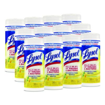 LYSOL Brand Disinfecting Wipes, 1-Ply, 7 x 7.25, Lemon and Lime Blossom, White, 35 Wipes/Canister, 12 Canisters/Carton (81145CT)