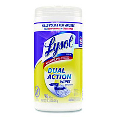 LYSOL Brand Dual Action Disinfecting Wipes, 1-Ply, 7 x 7.25, Citrus, White/Purple, 75/Canister (81700)