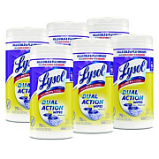 LYSOL Brand Dual Action Disinfecting Wipes, 1-Ply, 7 x 7.25, Citrus, White/Purple, 75/Canister, 6 Canisters/Carton (81700CT)