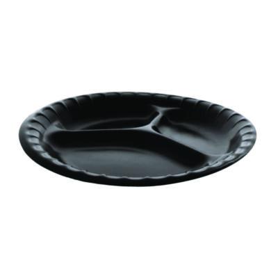 Pactiv Evergreen Placesetter Deluxe Laminated Foam Dinnerware, 3-Compartment Plate, 9" dia, Black, 200/Carton (YCI81113)