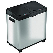 HLS Commercial Dual Compartment Sensor Recycle Bin and Trash Can with Wheels, 16 gal, Plastic/Stainless Steel, Silver/Black (HLS16DCSS)