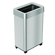 HLS Commercial Open Top Trash Can with Wheels, Rectangular, 16 gal, Plastic/Stainless Steel, Silver (HLS16UOTM)