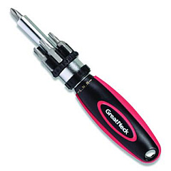 Great Neck Ratcheting Screw/Nut Driver Set, Phillips/Slotted/Star Bits, 7" Long, Black/Red (950DE)