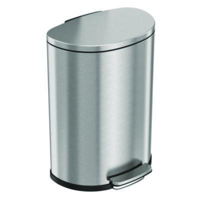 HLS Commercial Step Pedal Trash Can, 13 gal, Half-Round Plastic/Stainless Steel, Silver (HLSS13D)