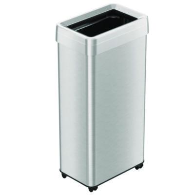 HLS Commercial Open Top Trash Can with Wheels, 21 gal, Plastic/Stainless Steel, Silver (HLS21UOTM)