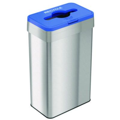 HLS Commercial Open Top Recycle Bin with Color-Coded Lid, 21 gal, Plastic/Stainless Steel, Silver/Blue (HLS21UOTREC)