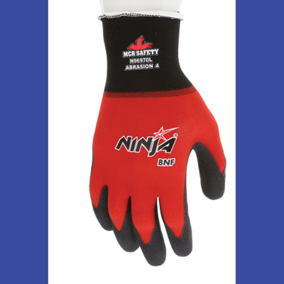 MCR Safety Ninja BNF N96970 Gloves, 10" Long, Large, Black/Red, 12 Pairs (N96970L)