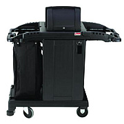 Suncast Commercial Compact Premium Housekeeping Cart, Plastic, 1 Shelf, 23.25" x 53.22" x 53.06", Black (HKCCH200)