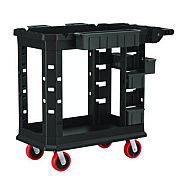 Suncast Commercial Heavy Duty Plus Utility Cart, Plastic, 2 Shelves, 6 Bins, 500 lb Capacity, 19.5" x 41.78" x 34.81", Black (PUCHD1937)