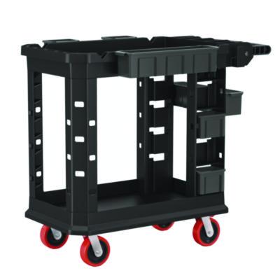 Suncast Commercial Heavy Duty Plus Utility Cart, Plastic, 2 Shelves, 6 Bins, 500 lb Capacity, 19.5" x 41.78" x 34.81", Black (PUCHD1937)
