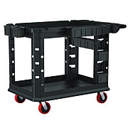 Suncast Commercial Heavy Duty Plus Utility Cart, Plastic, 2 Shelves, 6 Bins, Capacity, 26.5" x 48.78" x 34.81", Black (PUCHD2645)