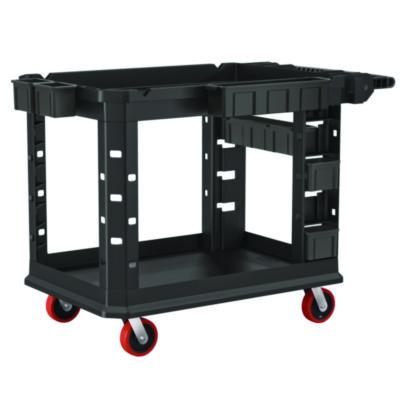 Suncast Commercial Heavy Duty Plus Utility Cart, Plastic, 2 Shelves, 6 Bins, Capacity, 26.5" x 48.78" x 34.81", Black (PUCHD2645)