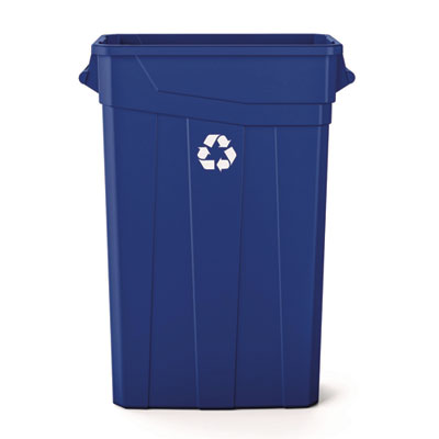 Suncast Commercial 23 Gallon Resin Slim Recycling Trash Can, Plastic, Blue/White (TCNH2030BLR)