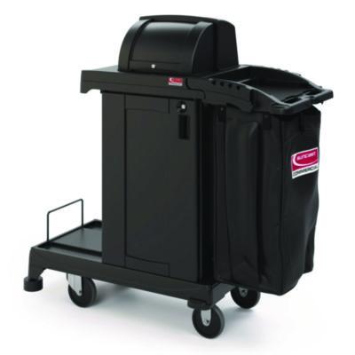Suncast Commercial High Security Housekeeping Cart, Plastic, 1 Shelf, 3 Bins, 23.19 x 53.23 x 53.02, Black (CCH255A)