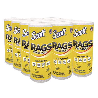 Scott Rags On A Roll, 1-Ply, 9.4 x 11, White, 60/Roll, 12 Rolls/Carton (54992)