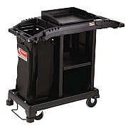 Suncast Commercial Compact Standard Housekeeping Cart, Plastic, 1 Shelf, 23.25" x 53.18" x 46.57", Black (HKCCT100)
