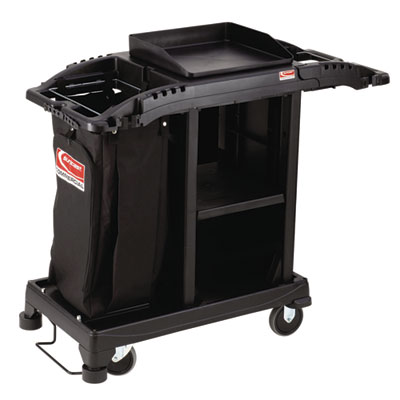 Suncast Commercial Compact Standard Housekeeping Cart, Plastic, 1 Shelf, 23.25" x 53.18" x 46.57", Black (HKCCT100)