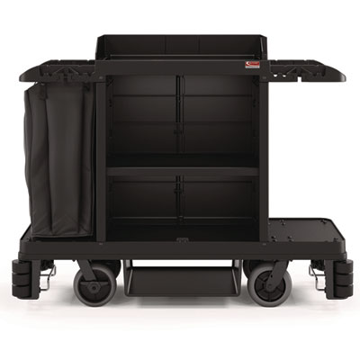 Suncast Commercial Partially Assembled Premium Housekeeping Cart, Plastic, 1 Shelf, 24 x 62.13 x 49.75, Black (HKC2002)