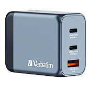 Verbatim 65 W 3-Port GaN Wall Charger, Black/Gray (32201)