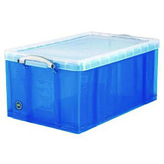 Really Useful Box Snap-Lid Storage Bin, 16.9 gal, 17.31" x 28" x 12.25", Transparent Blue (64LTBL)