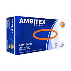 AMBITEX V5101 Series Latex-Free Lightly Powdered Vinyl Gloves, Medium, 3 mil Thick, 9" Long, Clear, 100/Box (VMD5101)