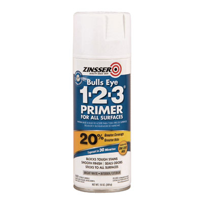 Zinsser Bulls Eye 1-2-3 Primer Spray, Interior/Exterior, Flat White, 13 oz Aerosol Can, 6/Carton (2008CT)