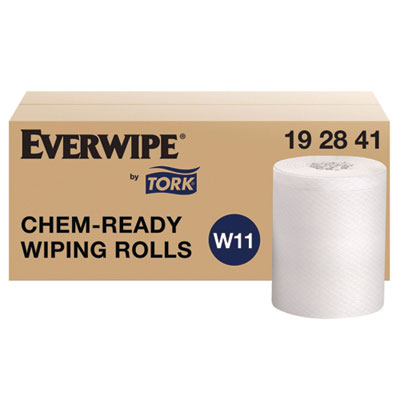 Everwipe by Tork Chem-Ready Wiping Rolls, 1-Ply, 12 x 12, White, 90 Sheets, 6 Rolls/Carton (192841)