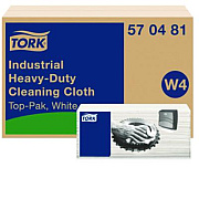 Tork Industrial Heavy-Duty Cleaning Cloth, 1-Ply, 13.97 x, 4.25, Unscented, White, 60 Cloths, 4/Carton (570481)